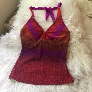 Athleta Halter Red/Pink/Purple Yoga Top, Ties Back